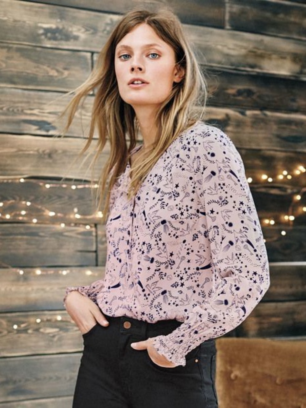 Boden Women's Pink Sparrow Dove Quarter Button-Front Blouse Size 8